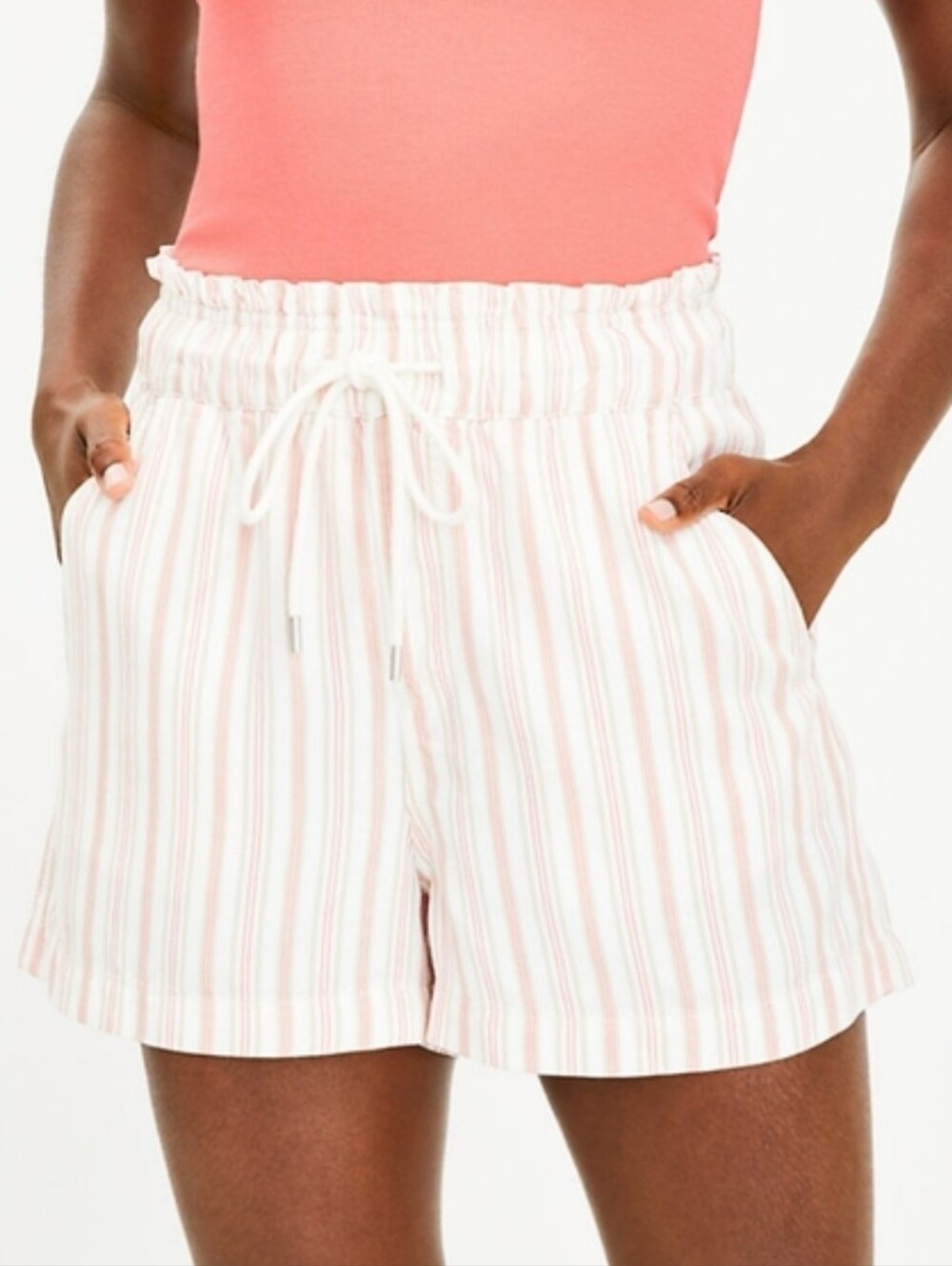NEW Ann Taylor Loft Ivory Pink Beige Stripe Pull On Shorts M